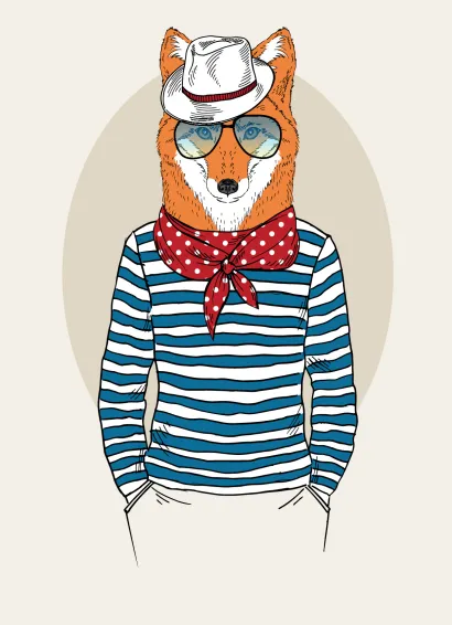 Обложка Блокнот для записей "Лиса в тельняшке" (А6)