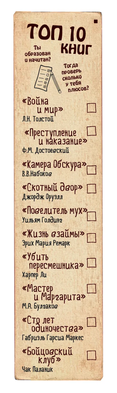Обложка Закладка с резинкой. ТОП-10 книг 