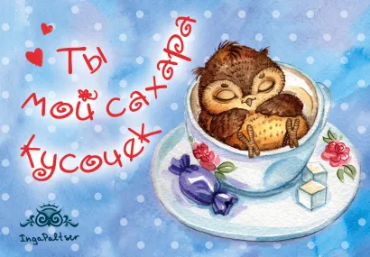 Обложка Магнитная открытка. Совы. Ты мой сахара кусочек!