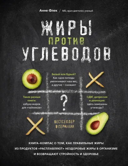 Обложка Жиры против углеводов. Книга-компас о том, как правильные жиры из продуктов «расплавляют» нездоровые жиры в организме и возвращают стройность и здоровье Анне Флек
