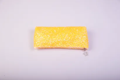 Обложка Пенал-косметичка (с блестками, на молнии, лимонный) 