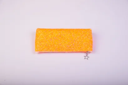 Обложка Пенал-косметичка (с блестками, на молнии, апельсиновый) 