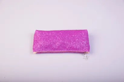 Обложка Пенал-косметичка (с блестками, на молнии, розовый) 
