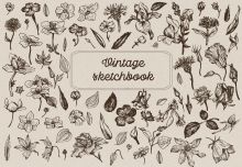 Скетчбук. Винтажный гербарий (формат А5, 128 стр, открытый корешок, бумага слоновая кость)