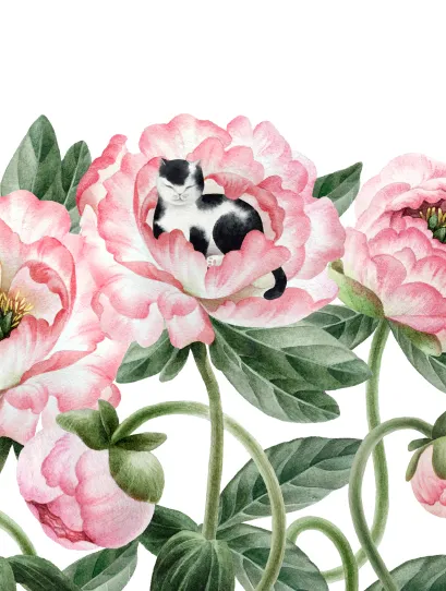 Обложка Котик в цветах. Тетрадь в мягкой пластиковой обложке, А5, 80л. 