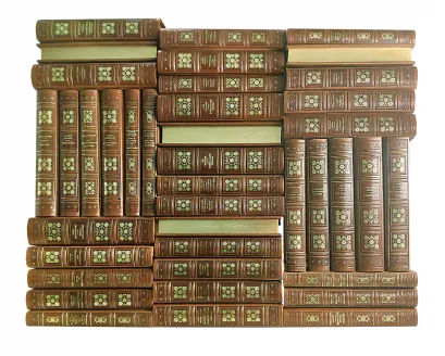 Обложка Библиотека всемирной литературы в 40 томах. Книги в коллекционных кожаных переплетах ручной работы в стиле 19 века с тремя видами тиснения и золочёными обрезами 