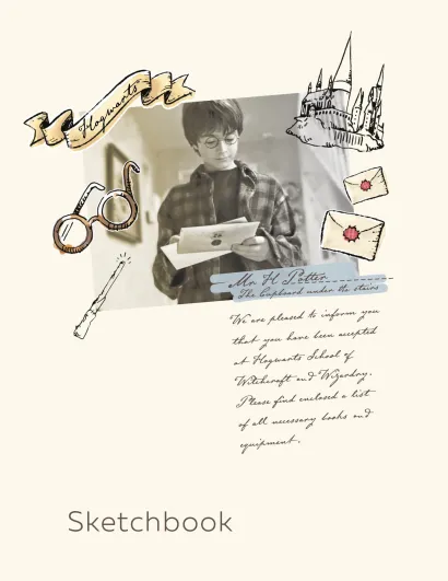 Обложка Скетчбук. Гарри Поттер (162х210 мм, на навивке, 80 л., плотность бумаги 160 гр.) 