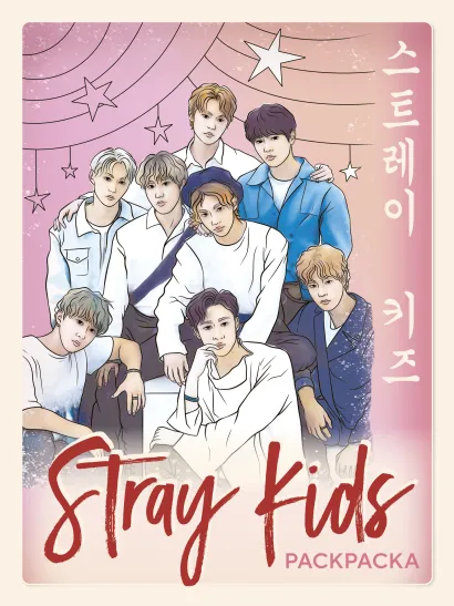 Обложка Stray kids. Раскраска с участниками одной из самых популярных k-pop групп 