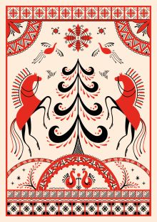 Блокнот Жили-были. Мезенская роспись «Кони» (формат А5, 144 стр., блинтовое тиснение, тонированный блок)