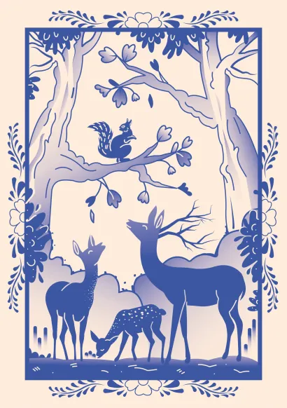 Обложка Блокнот Жили-были. Гжель «Олененок» (формат А5, 144 стр., блинтовое тиснение, тонированный блок) 