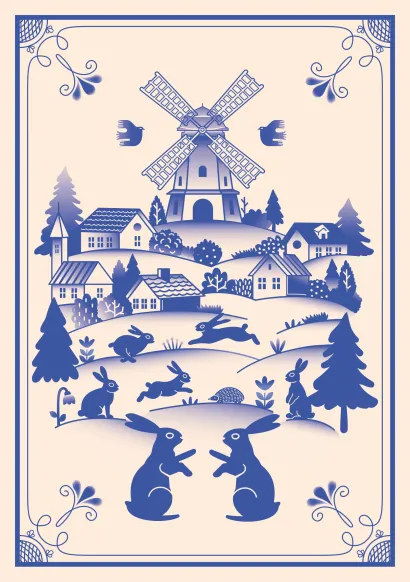 Обложка Блокнот Жили-были. Гжель «Зайчики» (формат А5, 144 стр., блинтовое тиснение, тонированный блок) 