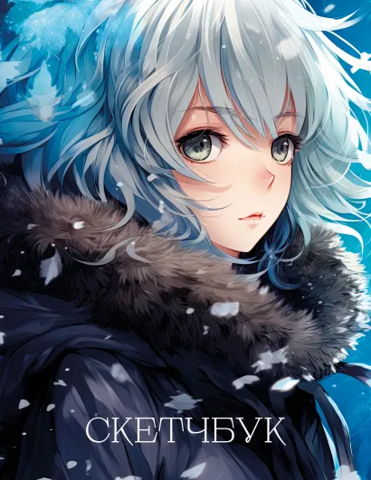 Обложка Новогодний скетчбук. Аниме (162х210 мм, на навивке, 40 л., плотность бумаги 160 гр., синий) 