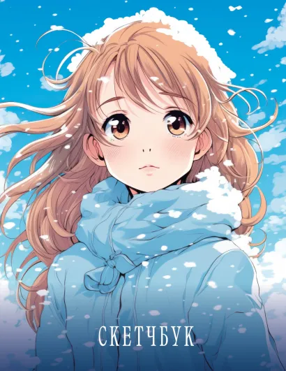 Обложка Новогодний скетчбук. Аниме (162х210 мм, на навивке, 40 л., плотность бумаги 160 гр., голубой) 