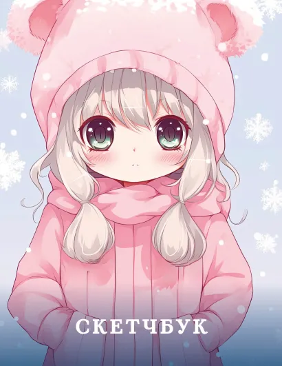 Обложка Новогодний скетчбук. Аниме (162х210 мм, на навивке, 40 л., плотность бумаги 160 гр., розовый) 