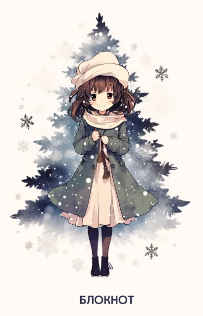 Обложка Аниме. Новогодний блокнот (А5, 64 л., цветной блок, белый) 
