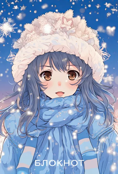 Обложка Аниме. Новогодний блокнот (А6, 48 л., цветной блок, на пружине, голубой) 