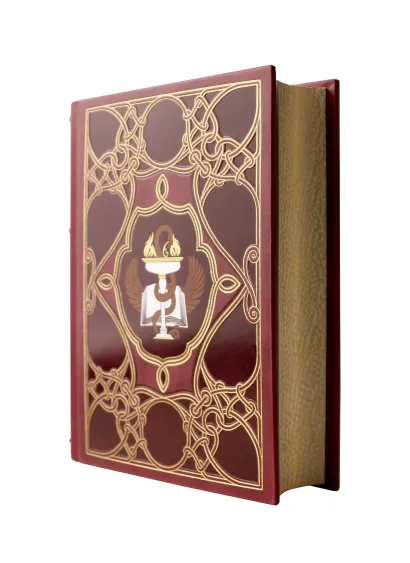 Обложка Врачи. Всемирная история медицины в лицах. Книга в коллекционном кожаном переплете ручной работы с окрашенным и золоченым обрезом и многоцветным тиснением 