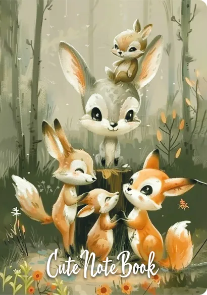 Обложка Милый блокнотик с сердечками (А6, 32 л., дизайнерская бумага, зверята) 