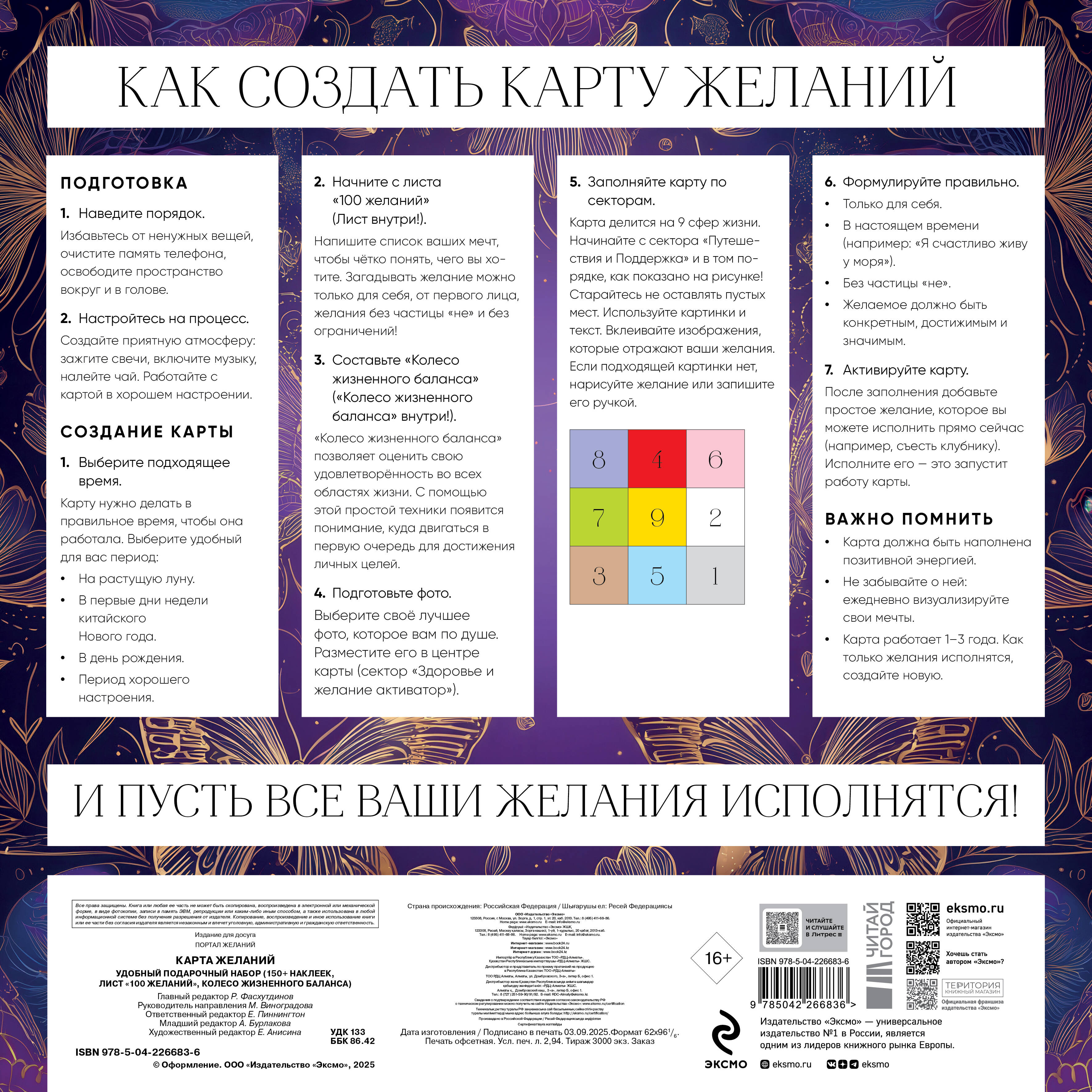 Карта желаний. Удобный подарочный набор (150+ наклеек, лист "100 желаний", колесо жизненного баланса)