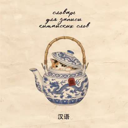 Обложка Словарь для записи китайских слов (15х15 см) (Котик в чайнике)