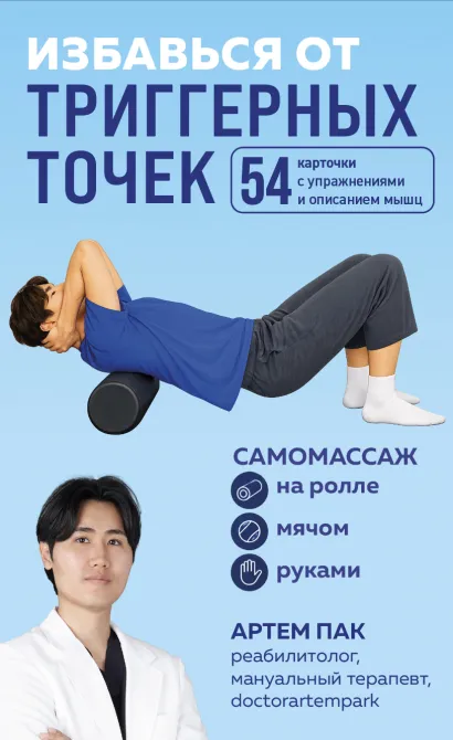Обложка Избавься от триггерных точек. 54 карточки с упражнениями и описанием мышц Артем Пак