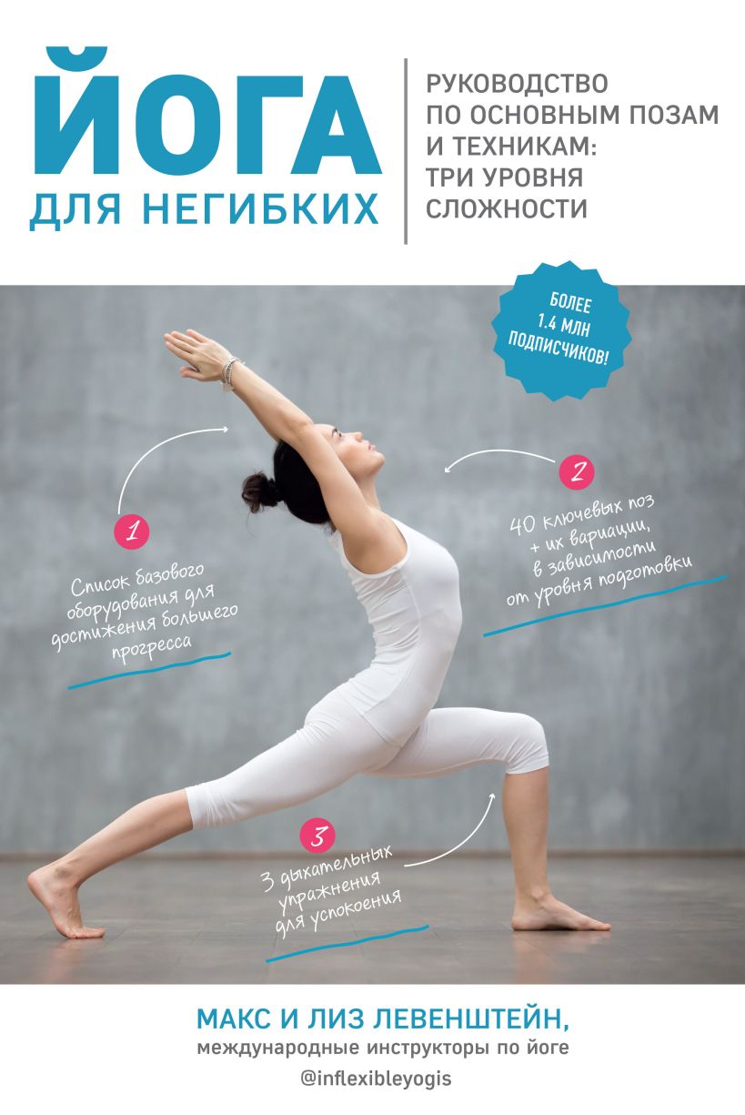 Обложка Йога для негибких. Руководство по основным позам и техникам: три уровня сложности Макс Левенштейн, Лиз Левенштейн
